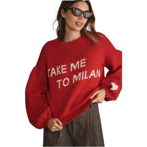 Anthropologie Maeve Sweater Take Me to Milan' graphic city sweater size xl nwot